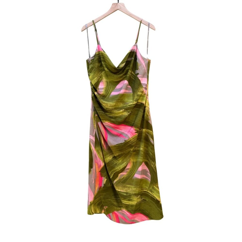 NWT BCBGMaxAzria Abstract Brushstroke Print Cowl Neck Midi Dress – L